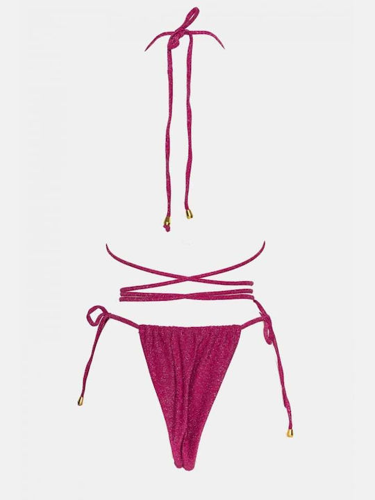 Set Bikini Triunghi & Brazilia Talie Înaltă Fuchsia