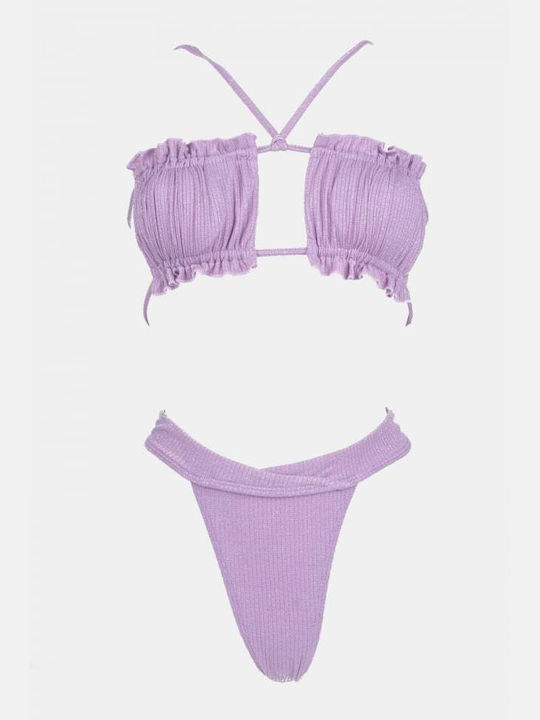 Decoro Bikini Set Strapless Top & Brazil Bottom Lilac