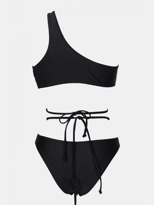 Set Bikini Cu Un Umăr Cu Burete Detașabil Negru