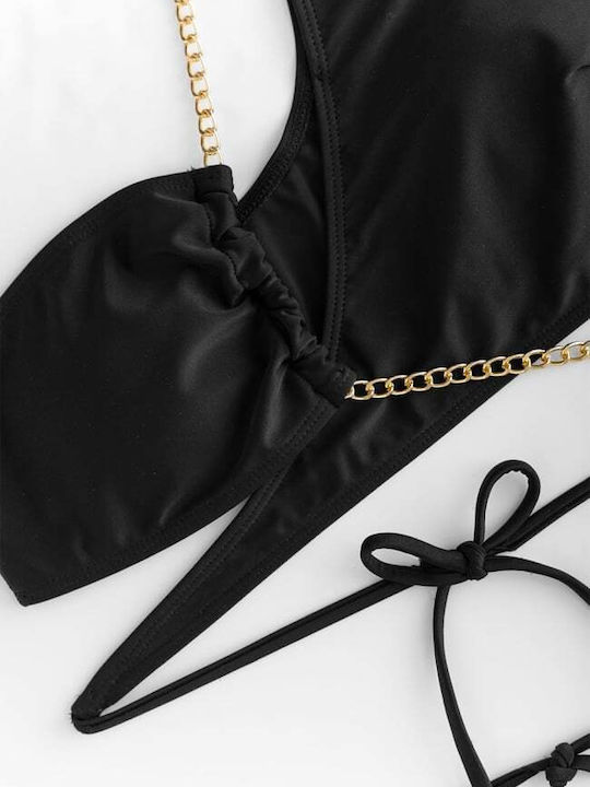 Set Bikini Cu Un Umăr Cu Burete Detașabil Negru