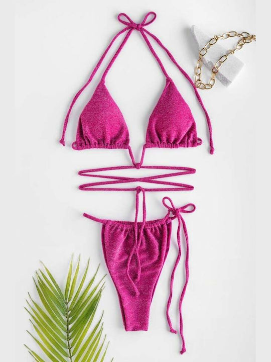 Set Bikini Triunghi Și Brazilia Talie Înaltă Fuchsia