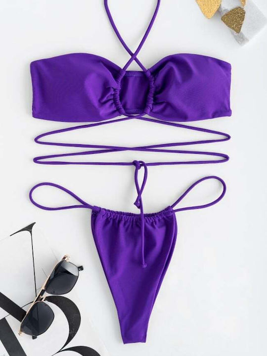 Set Bikini Triunghi & Brazilia Talie Înaltă Violet