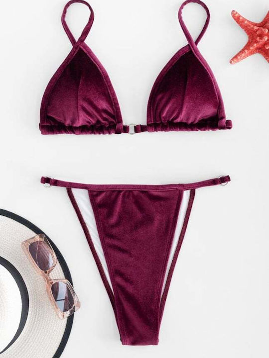 Set Bikini Triangle with Removable Padding High Waist Burgundy