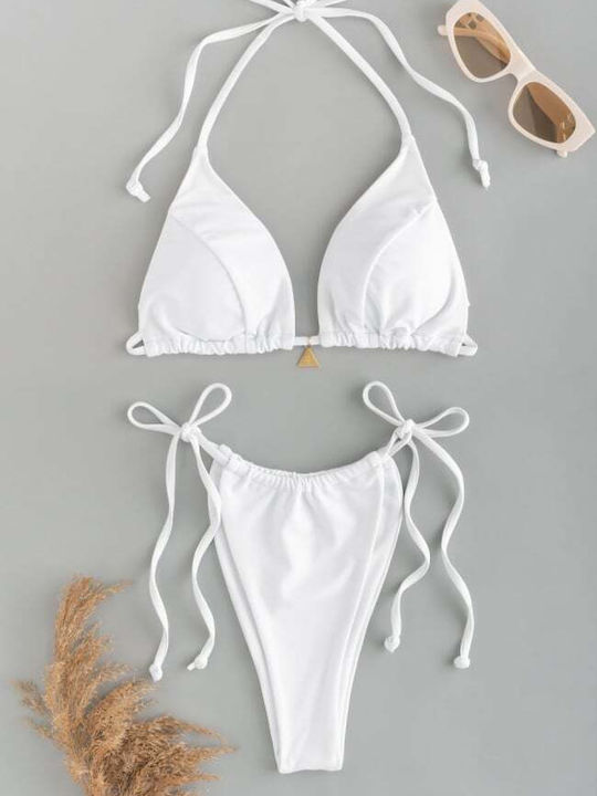 Set Bikini Triunghi & Brazilia Talie Înaltă Alb