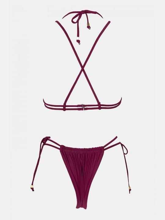 Set Bikini Triangle with Removable Padding and Brazil High Waist Burgundy