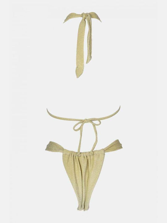 Set Bikini Triangle with Removable Padding and Brazil High Waist Beige