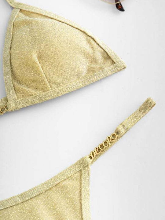 Bikini Set Triangle With Removable Padding & String High Waist Beige