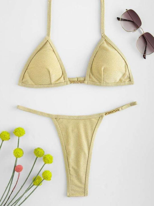 Bikini Set Triangle With Removable Padding & String High Waist Beige