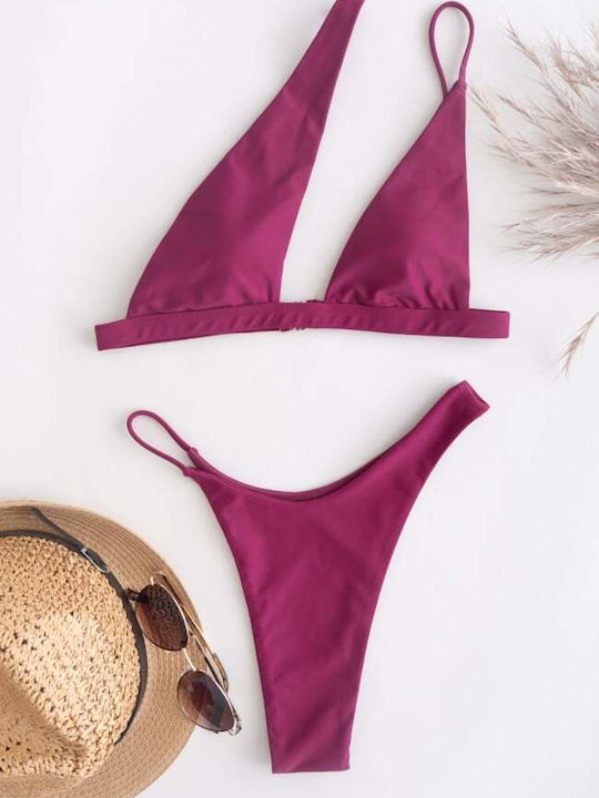 Set Bikini Mit Einer Schulter Mit Abnehmbarer Verstärkung & Brasilien Burgundisch