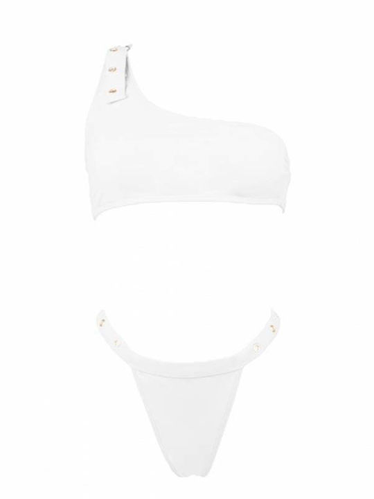 Set Bikini Un Umăr Cu Burete Detașabil Și Brazilia Alb