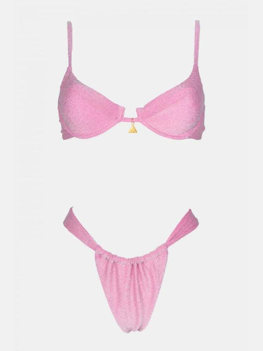 Bikini Set with Removable Padding Brazil High Waist Pink