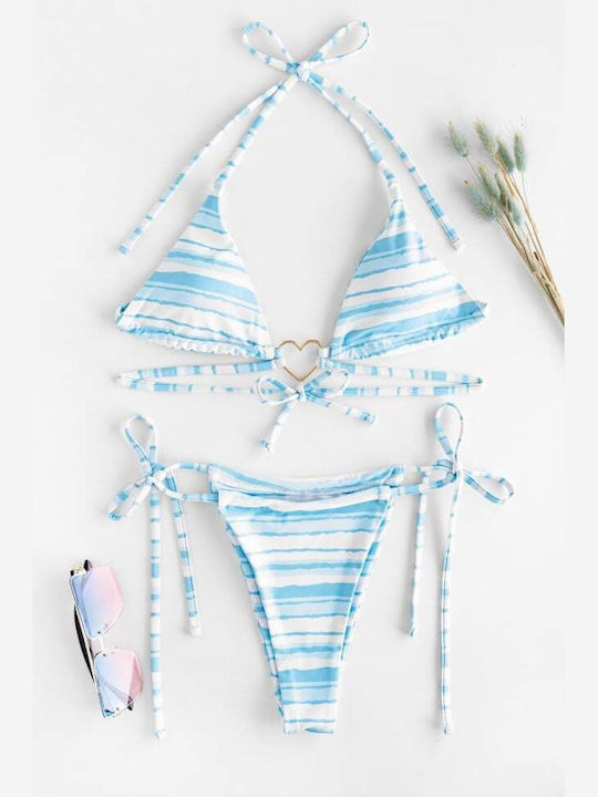 Set Bikini Triangle with Removable Padding and Brazil Striped Light Blue