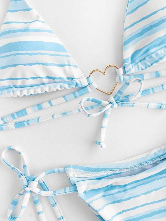Set Bikini Triangle with Removable Padding and Brazil Striped Light Blue