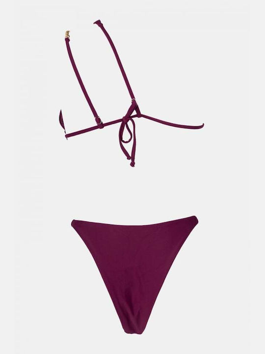 Set Bikini Triangle with Removable Padding and Brazil High Waist Burgundy
