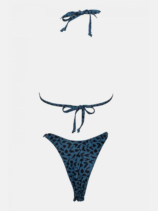 Set Bikini Triunghi Cu Burete Detașabil Animal Print Albastru