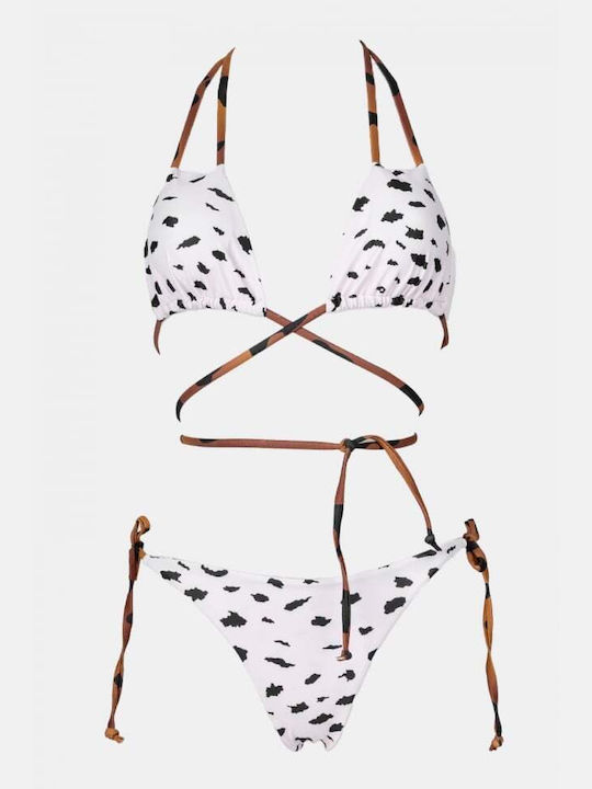 Set Bikini 3 Stücke Dreieck Animal Print Weiß