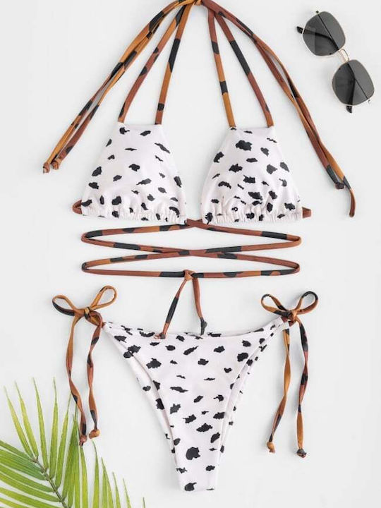 Set Bikini 3 Stücke Dreieck Animal Print Weiß