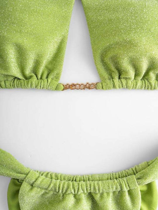 Set Bikini Triunghi Cu Burete Detașabil Și Brazilia Talie Înaltă Verde