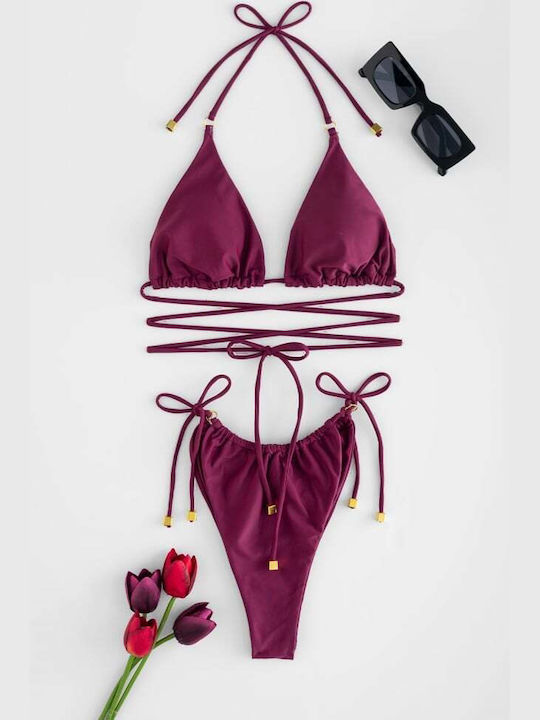 Set Bikini Triunghi Cu Burete Detașabil Burgundy