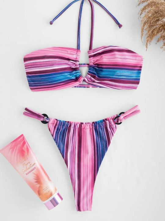 Set Bikini με Αφαιρούμενη Ενίσχυση Brazil Ριγέ Ροζ