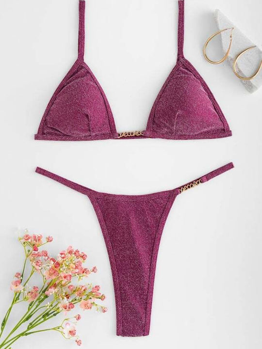Bikini-Set Dreieck & Zeichenfolge Fuchsie