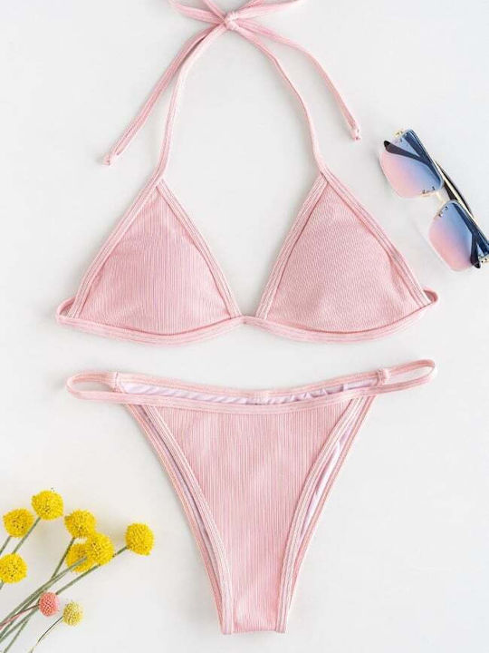 Set Bikini 3 Τεμαχίων Τριγωνάκι Ροζ