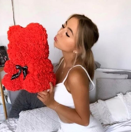 Bear of Artificial Roses Red 40cm in Box Tres Chic