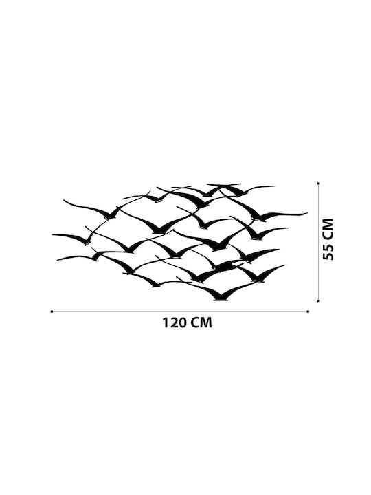 Декоративна Табела Birds Ръчно Изработена Черна От Метал 120x55см