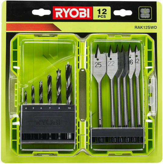 Ryobi Set of 12 Drills with Cylindrical Shank for Wood