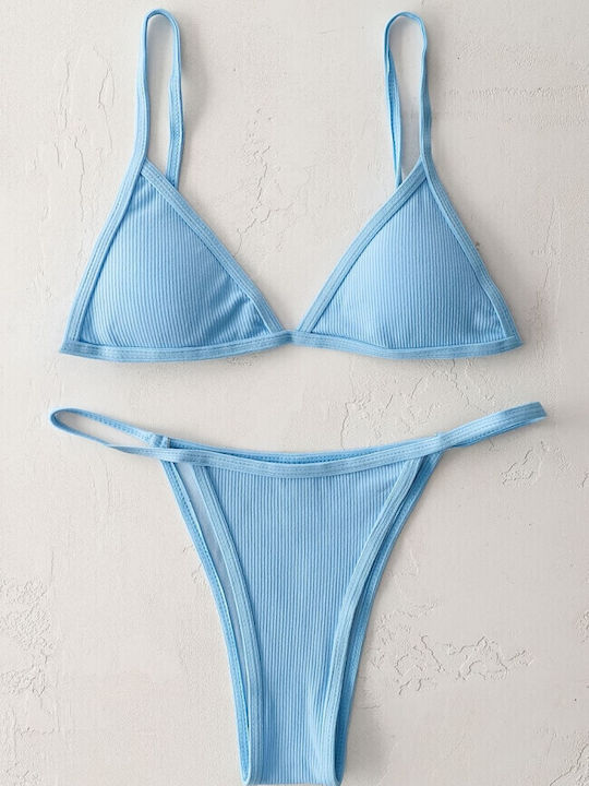 Luigi Padded Bikini Set Triangle Top & Brazil Bottom with Adjustable Straps Light Blue