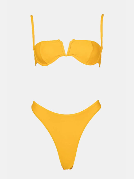Luigi Padded Underwire Bikini Set Bra & String Bottom with Adjustable Straps Yellow