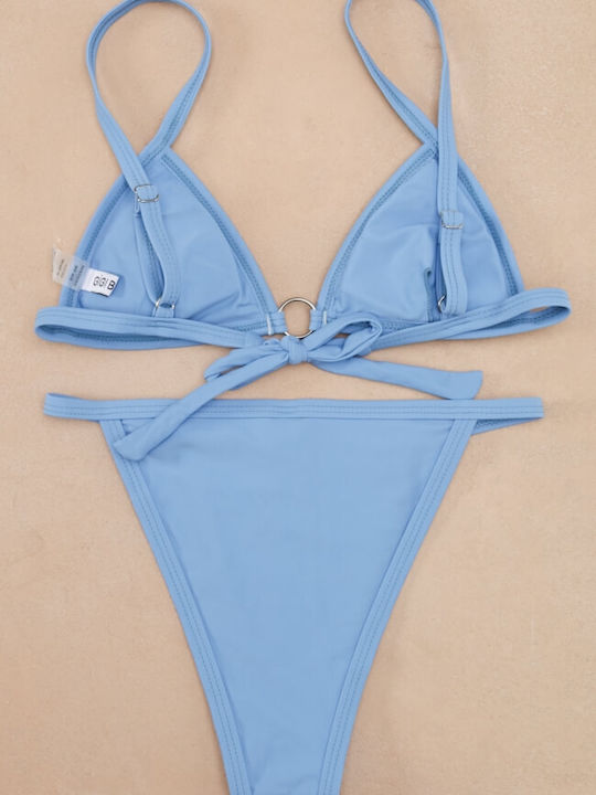 Luigi Padded Bikini Set Triangle Top & Brazil Bottom with Adjustable Straps Light Blue