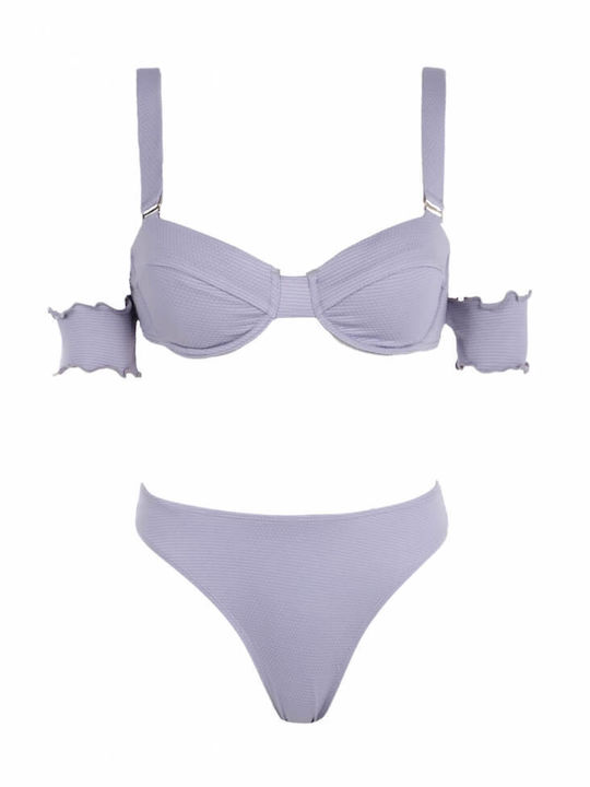 Luigi Padded Underwire Bikini Set Strapless Top & Slip Bottom with Detachable & Adjustable Straps Gray