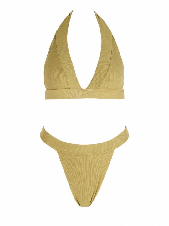 Luigi Padded Bikini Set Triangle Top & Brazil Bottom Khaki