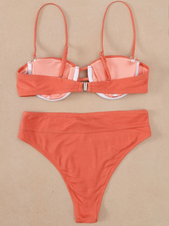 Luigi Padded Underwire Bikini Set Strapless Top & High Waisted Bottom with Detachable & Adjustable Straps Orange