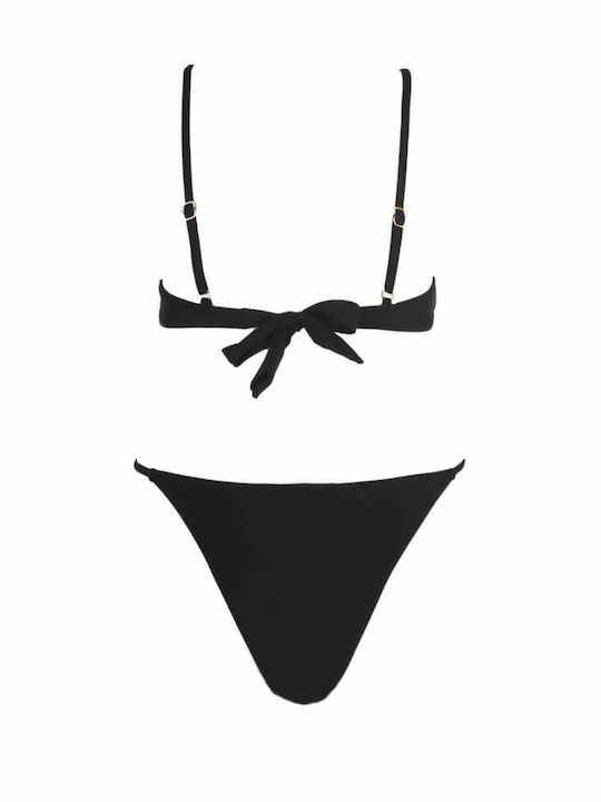 Luigi Bikini Set Triangle Top & Slip Bottom with Adjustable Straps Black