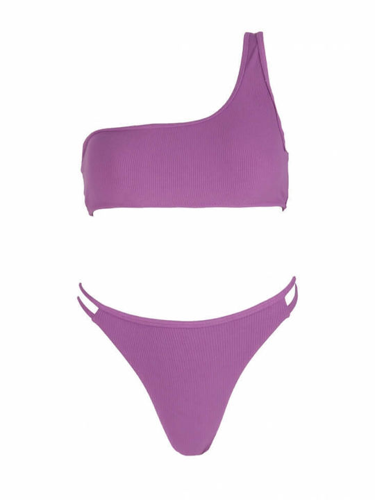 Luigi Padded Bikini Set One Shoulder Top & Brazil Bottom Purple