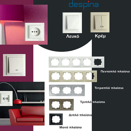 Mono Electric Πλαίσιο Διακόπτη 4 Θέσεων Κάθετης και Οριζόντιας Τοποθέτησης σε Λευκό Χρώμα 500-001937163