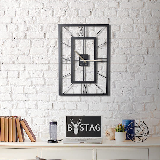 Wallity Ceas de Perete Metalic Negru 70x49cm