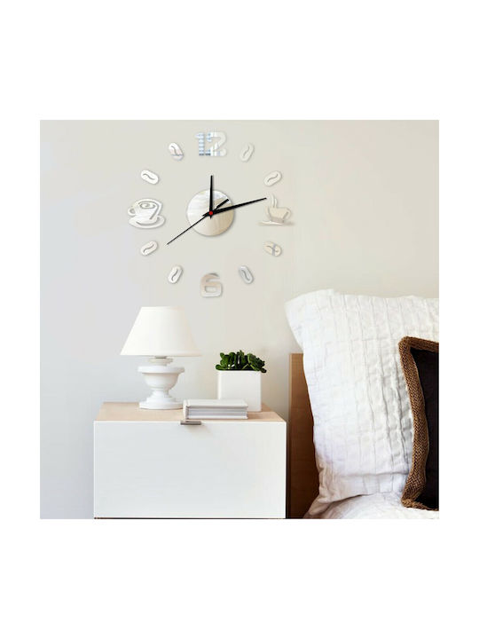 3D Wall Clock Sticker Plastic Silver Ø30cm