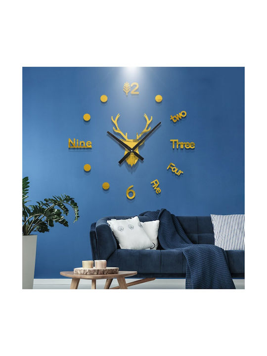 3D Wall Clock Sticker Plastic Gold