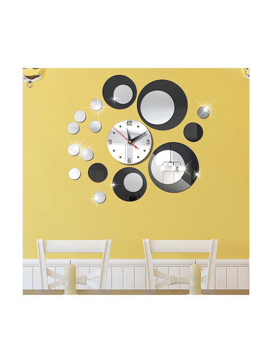 3D Wall Clock Sticker Mirror Black