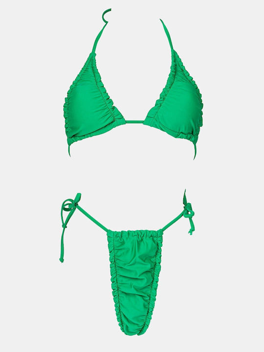 Set Bikini Τριγωνάκι με Αφαιρούμενη Ενίσχυση & String Πράσινο