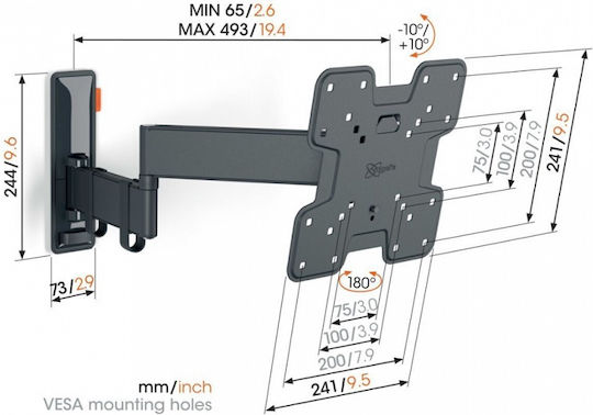 Vogel's 3243 Wall Mount TV Base with Extension Arm up to 43 Inches White