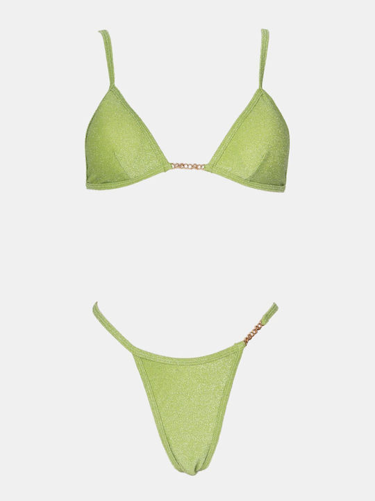 Set Bikini Triunghi Cu Burete Detașabil Și Șir De Caractere Talie Înaltă Verde