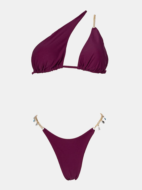 Set Bikini Triangle with Removable Padding and Brazil High Waist Burgundy