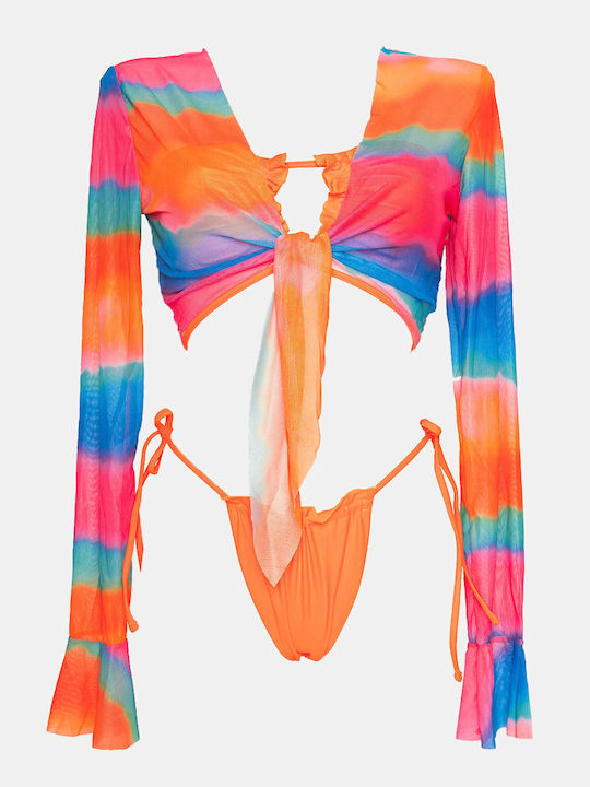 Set Bikini 3 Bucăți Brazilia Talie înaltă Portocaliu