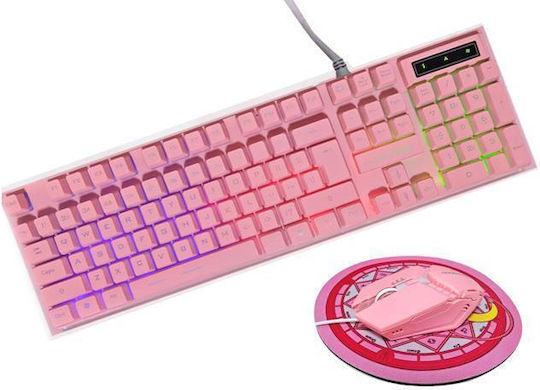 Yelandar YA-4600 Gaming Πληκτρολόγιο με RGB φωτισμό (Αγγλικό US) Ροζ
