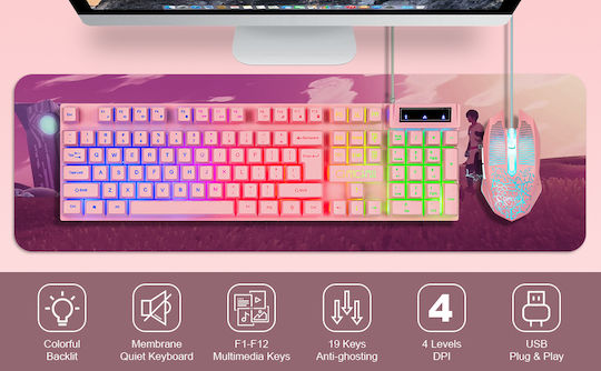 Yelandar YA-4600 Gaming Πληκτρολόγιο με RGB φωτισμό (Αγγλικό US) Ροζ