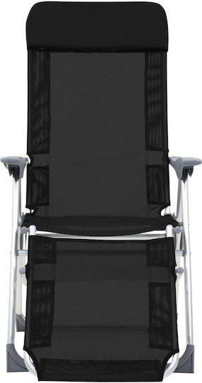 vidaXL Lounger-Armchair Beach Aluminium with Recline 5 Slots Black 58x78x114cm Set of 2pcs